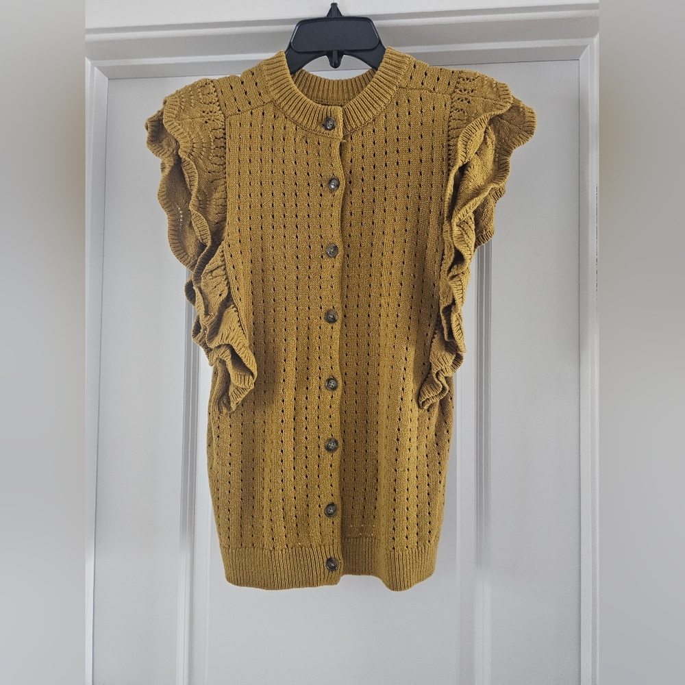Women's Mustard Ruffle Sleeve Sweater